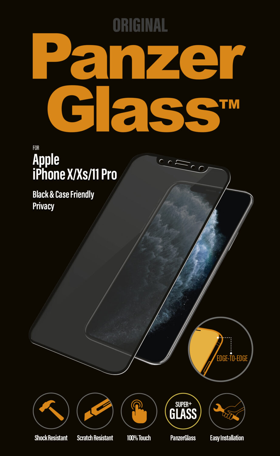 iPhone X / XS / 11 Pro - Edge-To-Edge Black (AB) - PanzerGlass (Privacy) - Billede 5