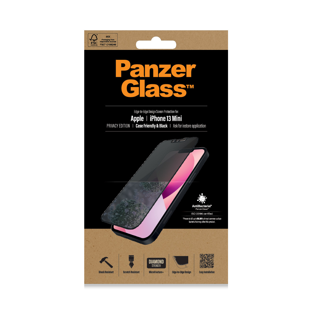 iPhone 13 Mini - Edge-To-Edge Black (AB) - PanzerGlass (Privacy) - Billede 2